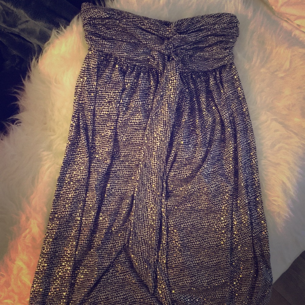 Black with gold strapless dress!